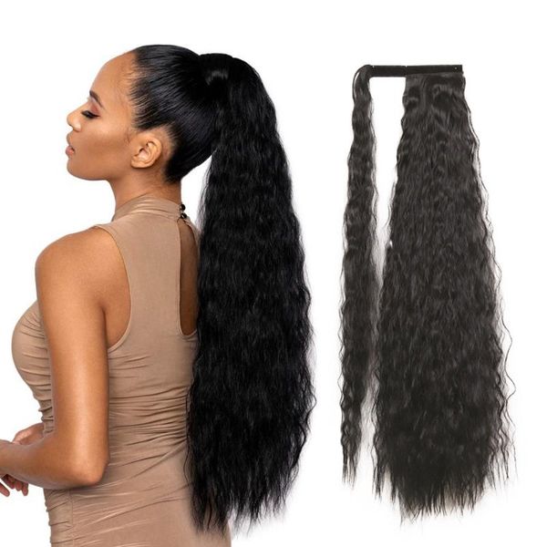 

synthetic wigs amieegirl long wavy ponytail hairpieces wrap around clip in hair heat resistant pony tail black headwear
