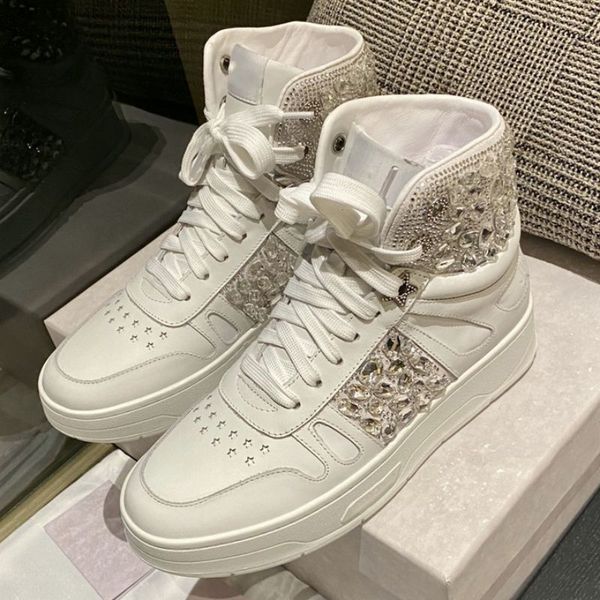 

2022designer women hawaii/f white black dress walking shoes calf leather high gang trainers pearl embellishment comfort skateboa