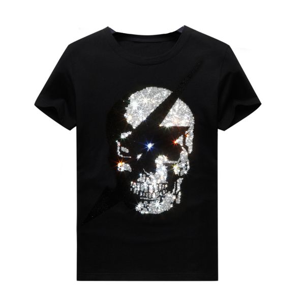 

summer luxury large size mens colorful rhinestone short-sleeved designer t-shirt crew neck hip hop casual tee modal fabric, White;black