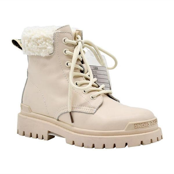 

boots winter warm women shoes thick sole lace up short ankle for fashion genuine leather motorcycle 2021, Black