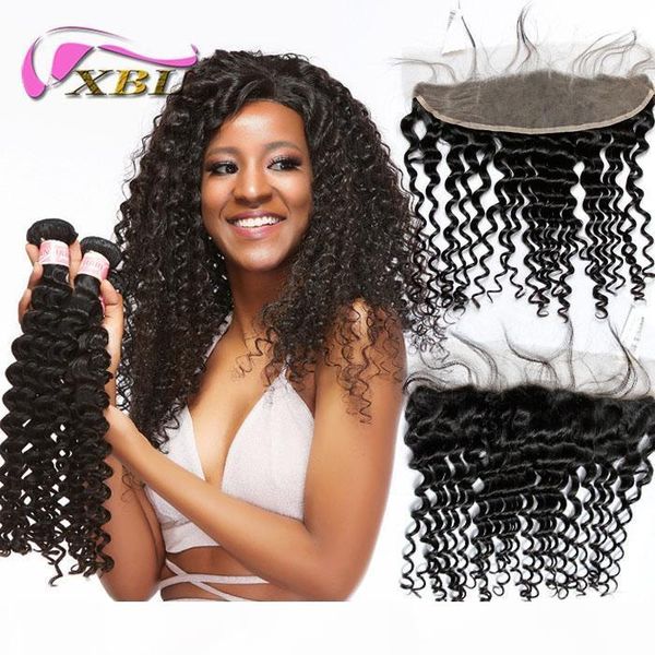 

xblhair deep wave human hair closure lace frontal with bundles virgin brazilian deep wave human hair bundles, Black