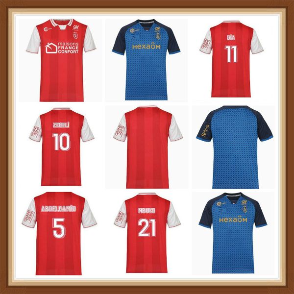 

21 22 stade de reims mens soccer jerseys zeneli cafaro foket abdelhamid cassama gravillon home away football shirt short sleeve uniforms, Black;yellow