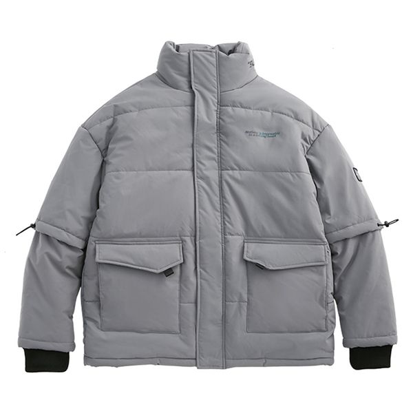 

new hip 2021 hop streetwear parkas men patchwork pockets thick padded jackets harajuku windbreaker zipper jacket coat winter outwear zxj2, Black
