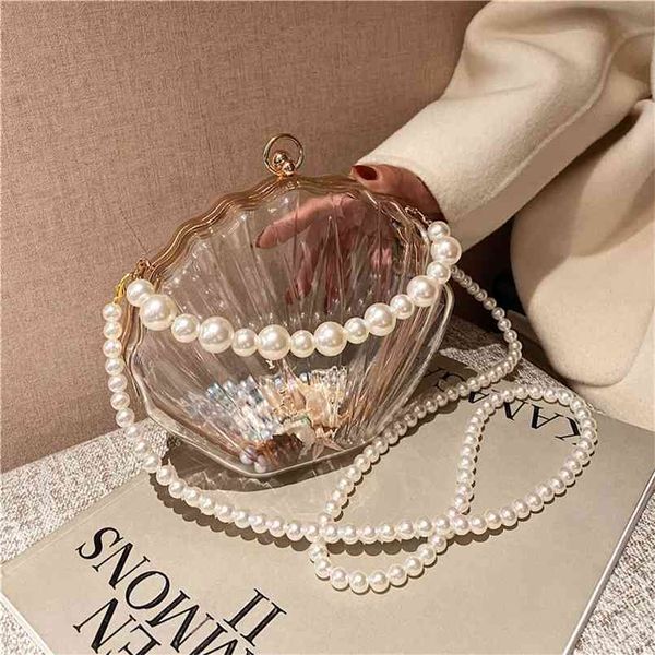 

transparent handbag elegant pearl chain crossbody bag for women acrylic clutch purse evening wedding party zd2117 210823