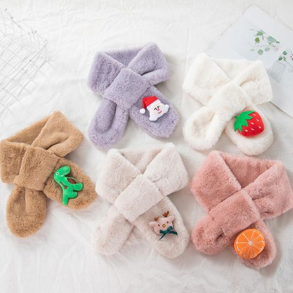 

scarves winter warm cartoon boys girl plush scarf children's christmas fashion cute imitation fur cross, Blue;gray