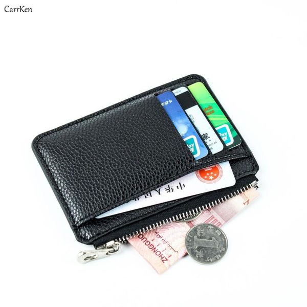 

card holders holder zipper slim man wallet mini women brand lychee pattern soft leather cute id 2021 credit coins purse men, Brown;gray