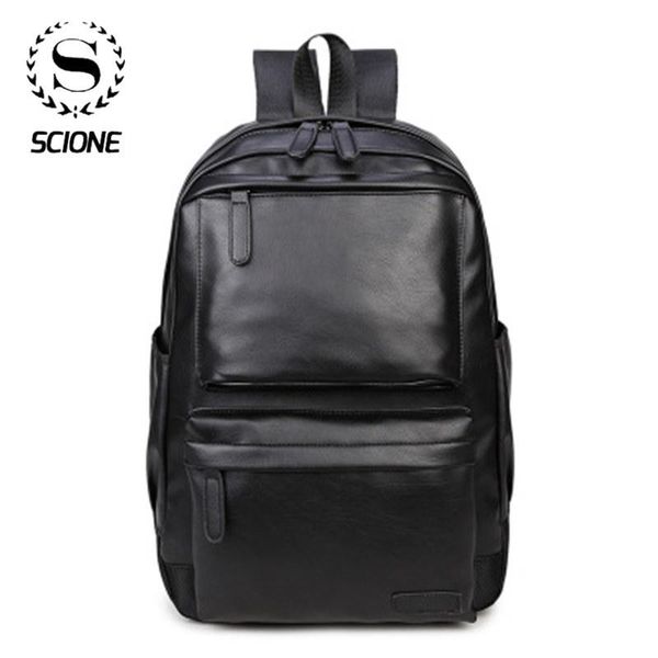 

backpack scione men black pu leather backpacks business travel bag men's fashion bags 2021 teenage casual