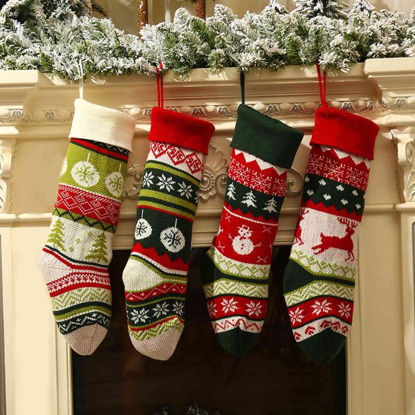 

new products knitted wool christmas stockings fireplace decoration candy gift bag christmas tree pendant