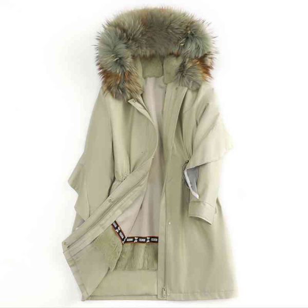 

women's parkas winter fashion good quality real rabbit liner coat female natural fur collar warm jackets f2383, Black