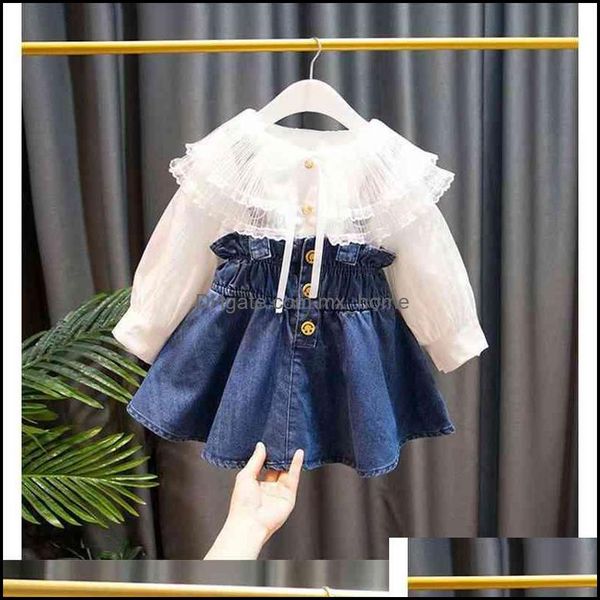 Conjuntos de roupas Baby Kids Baby, Maternidade 2 pcs Dess e Camiseta de algodão denim meninas vestido de manga comprida criança entrega 2021 jbvmh