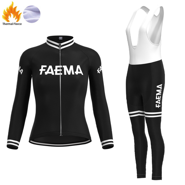 

racing sets 1955 competition italy faema team retro woman fleece black cycling jersey long sleeve set bike mujer, Black;blue