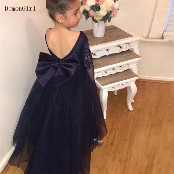 

girl's dresses navy blue a-line flower girl dress for wedding lace tulle little princess backless long sleeve kids birthday, Red;yellow