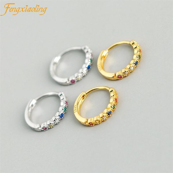 

hoop & huggie genuine 100% 925 sterling silver multicolor zircon circle earrings trendy simple 12mm round for women jewelry 2021, Golden;silver