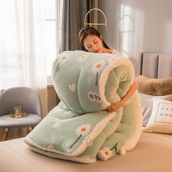 

comforters & sets green gray warm lamb quilt winter blanket 5kg double-sided velvet duvet thickened autumn spring plush comforter core