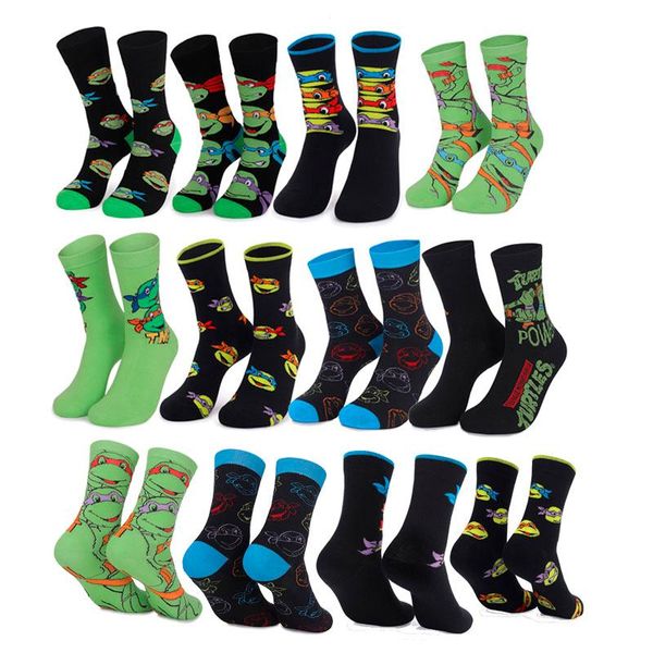 

men's socks men women sewing pattern fashion hip hop funny cartoon anime cotton middle tube skateboard personality high quality, Black