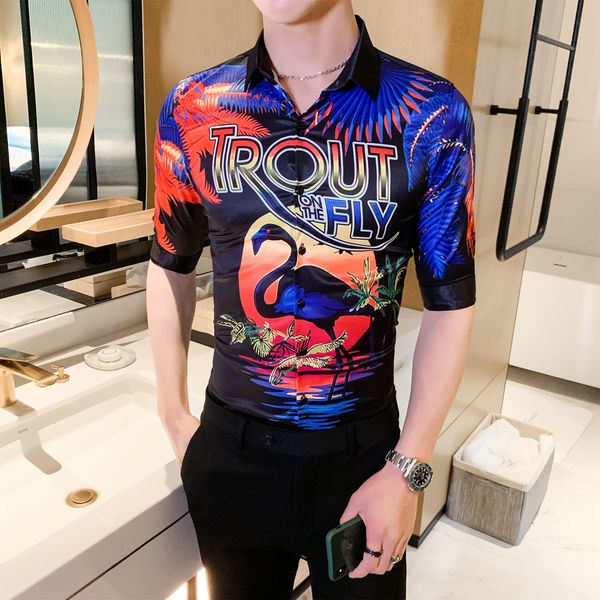

print 3d shirt half-sleeve casual summer streetwear social nightclub man's blouse hombre clothes 6441, White;black
