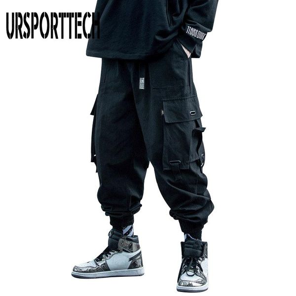 

men's pants ursporttech 2021 black cargo men hip hop autumn harem pant streetwear harajuku jogger sweatpant cotton trousers male