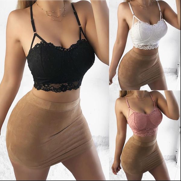 

womens lingerie push up bra padded tank ladies crop lace floral bralette plus size 2xl, White