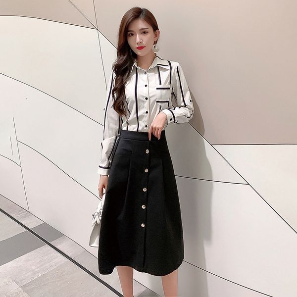 

2021 skirt autumn winter casual high waist knee length with button ladies a line black skirts women g6ge