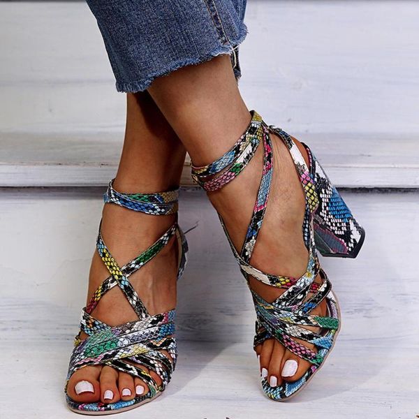

summer women snake sandals platform heels cross strap ankle lace peep toe 2021 beach party ladies shoes zapatos de mujer, Black