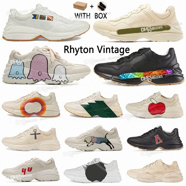 

2021 with box rhyton vintage casual shoes men women multicolor designers sneakers leather ladies luxurys runner trainers brand platform dadd, Black