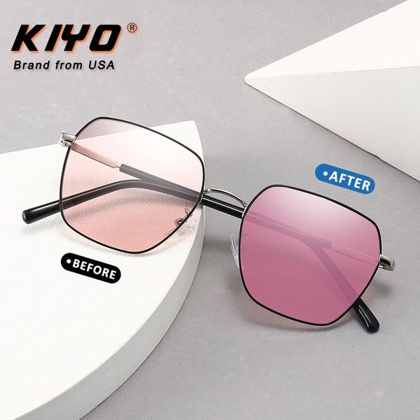 

KIYO Brand 2021 New Women Men Square Polarized Photochromic Sunglasses Metal Fashion Sun Glasses UV400 Driving Eyewear 9651, White;black