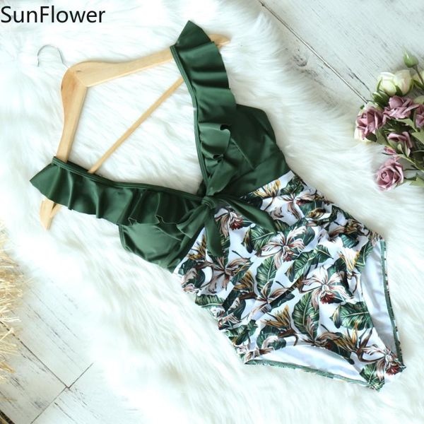 

2021 new ruffle one piece swimsuit off the shoulder swimwear women swimsuit deep-v bathing suits beach wear swim suit