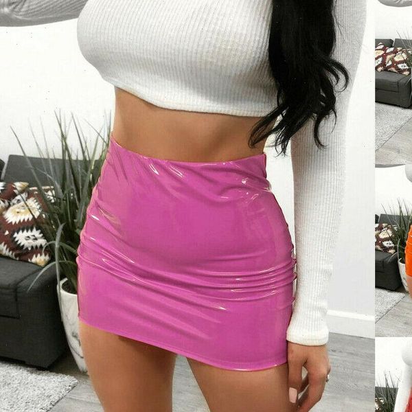 

new women ladies fashion casual summer skirt high waist korean style zipper up solid pu leather a line skirt party clubwear, Black