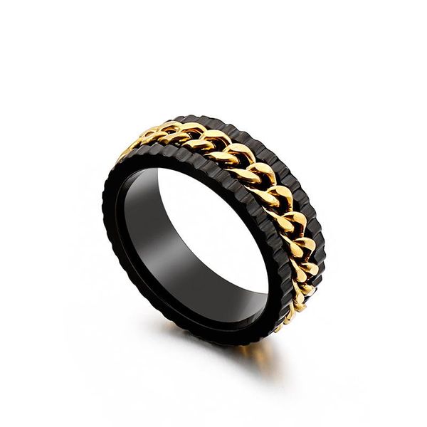 

wedding rings stainless steel jewelry retro fashion chain men's ring titanium, Slivery;golden