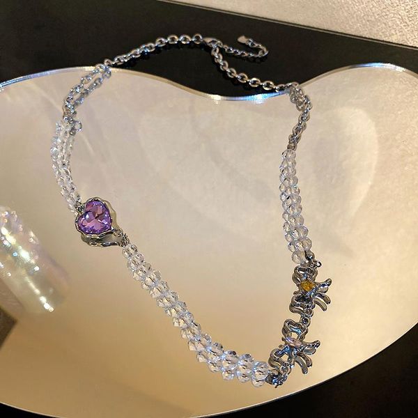 

pendant necklaces design bowknot crystal chain glass heart necklace, Silver