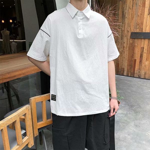 

ollar summer thin cotton polo shirt lapel loose short sleeve t-shirt men's fashion ins net red, White;black