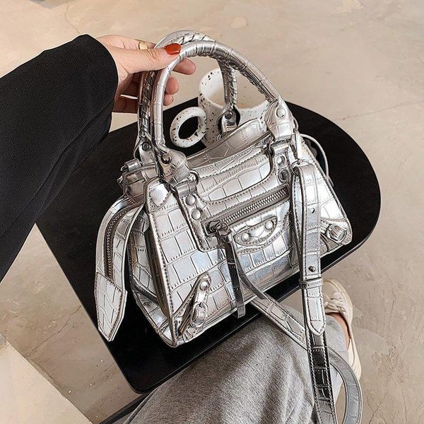 

evening bags winter large-capacity messenger bag for women fashion pu rivet stone pattern shoulder ladies casual zipper handbag