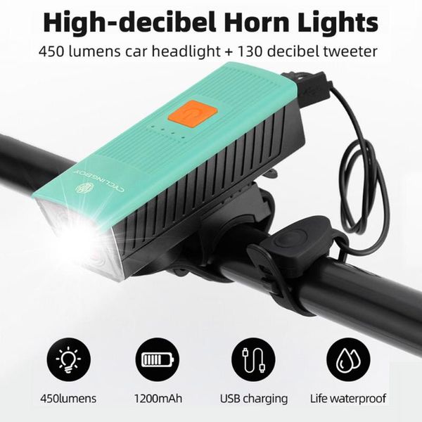 

bike lights 2 in 1 bicycle horn headlights electric bell led light usb charging night riding glare accessories