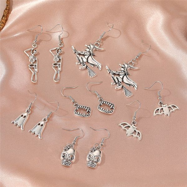 

yamog skeletons skull bat pumpkin charm earrings halloween retro spider witch ghost cat earring hook women female festival animal ear access, Golden