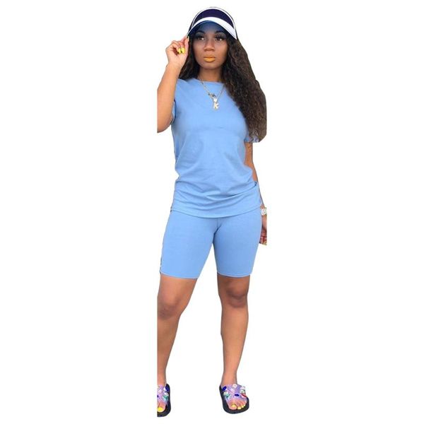 

2021 summer short sleeve o-neck female two pieces set bodycon outfit women fashion jumpsuit casual pants and top, Gray