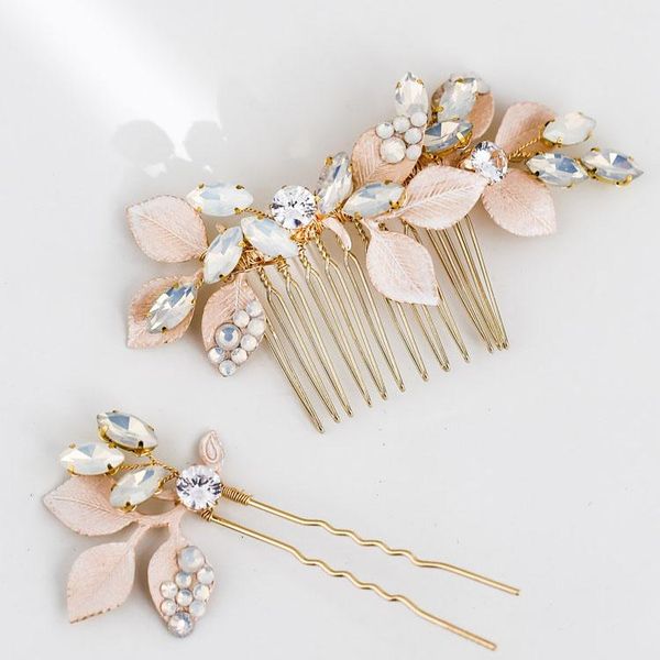 

hair clips & barrettes vintage gold combs crystal opal hairpins leaf headpieces for bride party headdress wedding accessories bridal jewelry, Golden;silver