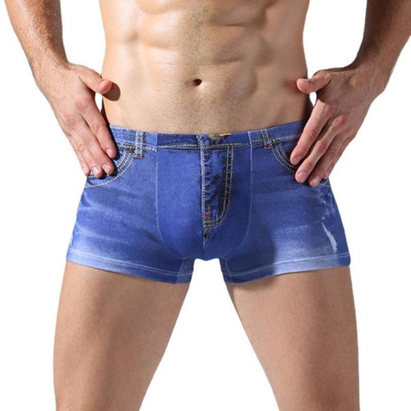 

underpants men fake denim underwear cotton boxer brief man mid waist short breathable underpant mans imitate jean panties, Black;white
