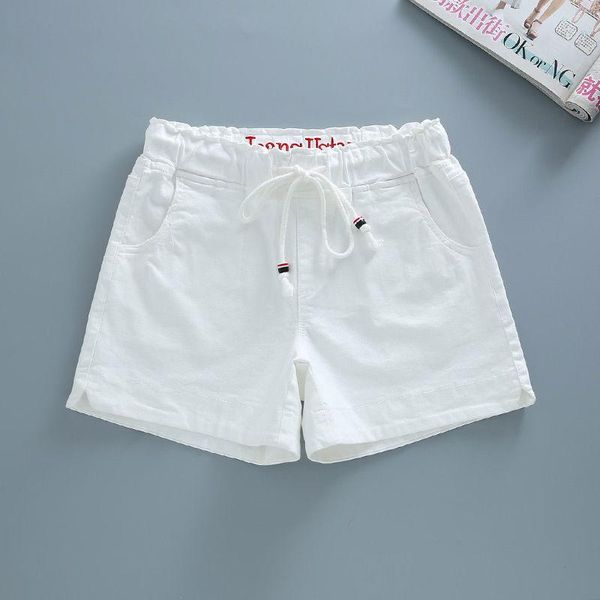 

women's shorts 2021 summer korea fashion women elastic waist solid loose all-matched casual cotton denim white pants plus size v411, White;black