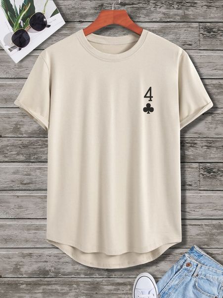 

men playing card print high low hem tee f5pv#, White;black