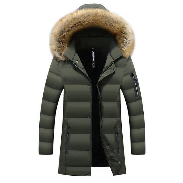 

men's down & parkas fur collar hooded men winter jackets fashion clothing warm wool liner mens and coats windproof parka, Black