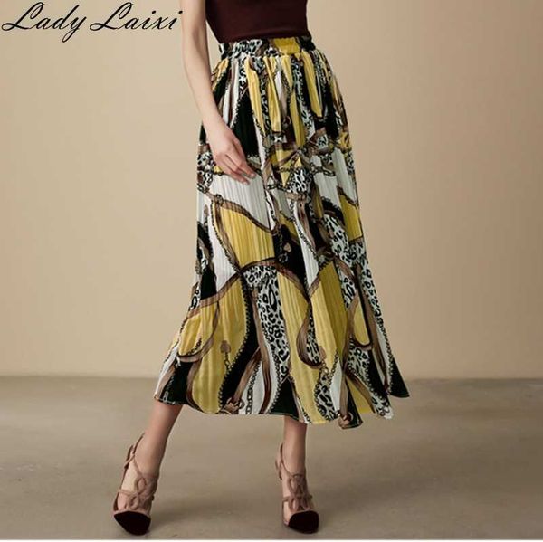 

fashion high waist pleated skirt women spring summer midi skirts s elastic a line long for 210529, Black