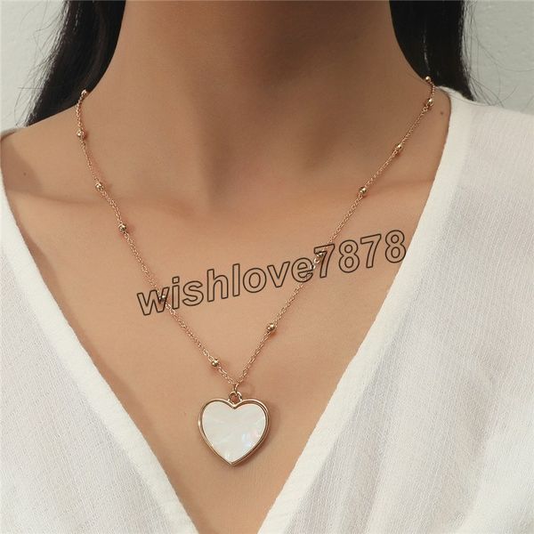 

white resin shell heart pendant necklace for women vintage bohemian long clavicle gold chain necklace minimalist party wedding jewelry, Silver