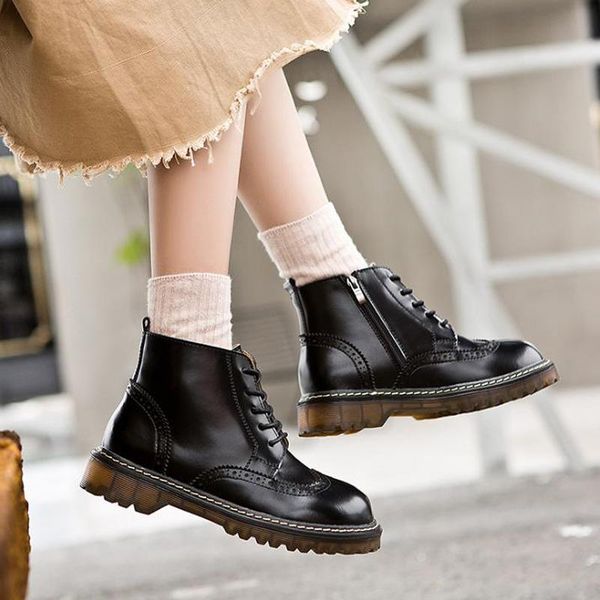 

boots autumn woman leather thick bottom fashion casual shoes, Black