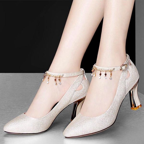 

dress shoes 2021 fashion women woman pumps pointed toe strap buckle high heels solid rhinestone ladies plus size, Black