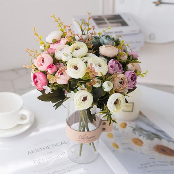 

decorative flowers & wreaths camellia rose buds wedding simulation bouquet high-quality artificial silk flower window home diy decoration q5