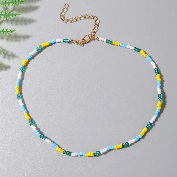 

chokers simple fashion female yellow white blue green glass beads partition handmade beaded necklaces for women boho jewelry, Golden;silver