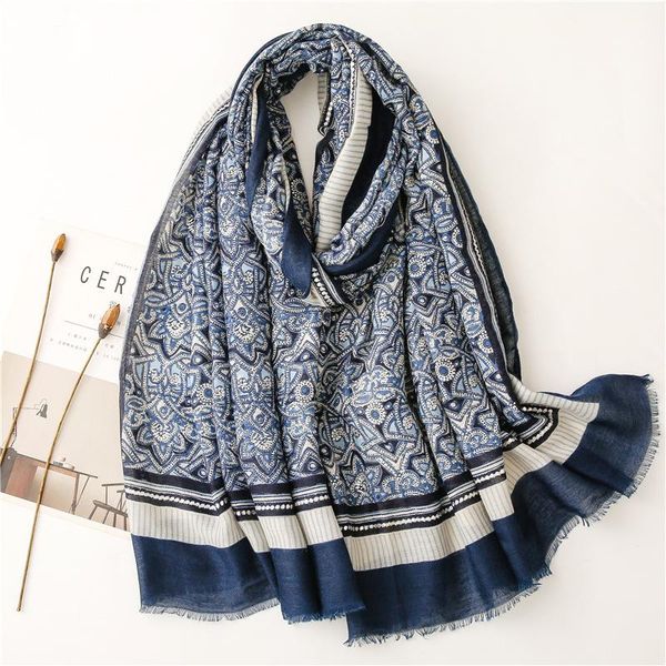 

scarves 2022 ladies fashion bronzing grid fringe viscose shawl scarf print soft pashmina stole foulard muslim hijab sjaal, Blue;gray