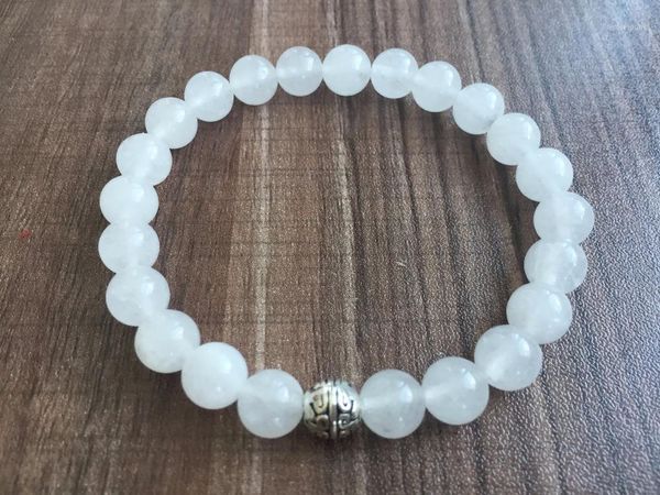 

charm bracelets 8mm nature stone white jades bracelet silver beads accessories mala round bead yoga prayer1, Golden;silver
