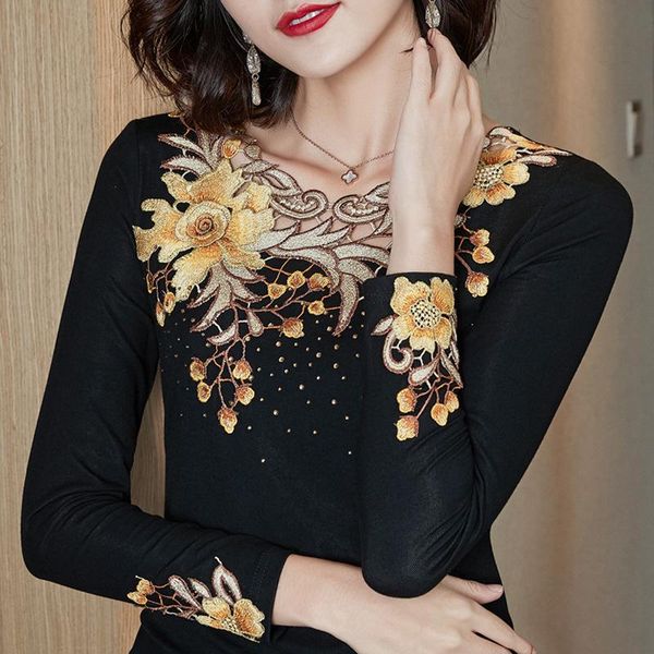 

new 2021 spring autumn woman tshirts fashion embroidered long sleeves women's t-shirt -4xl plus size women blusas, White
