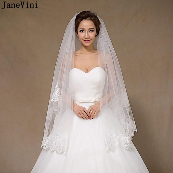 

bridal veils janevini elegant white tulle wedding with comb two layers appliques edge sequined short accessories, Black